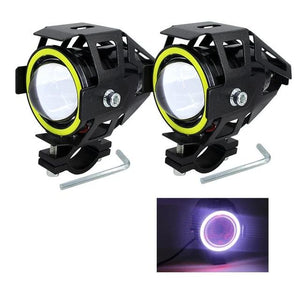 2PCS 125W Motorcycle Headlight w/ Angel Eye Devil Eye 3000LM moto spotlight U7 LED Driving Fog Spot Head Light Decorative Lamp